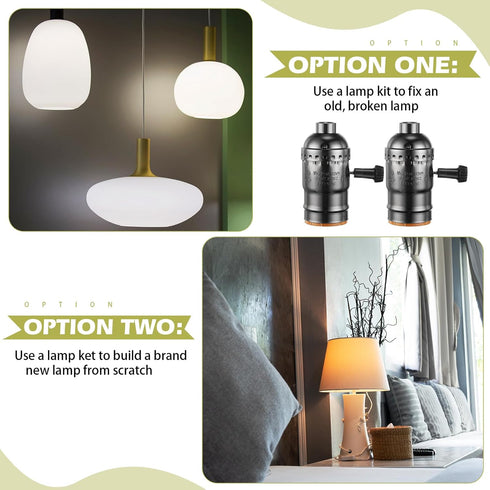 Zonon 2 Packs Lamp Repair Kit, Floor Lamp Rewire Kit with 12 Foot Cord and 3 Way Socket for DIY Tabletop Lighting