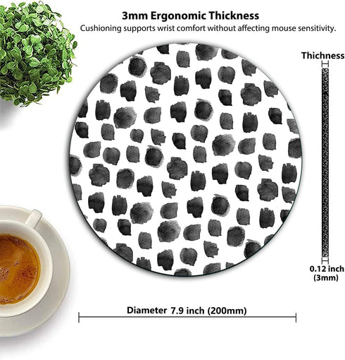Cute Round Mouse Pad, Black and White Polka Dot Print Design for Computers and Laptop