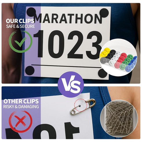 Amzlysdok 12PCS Running Bib Clips,Race Bib Clips for Runners, Number Buckle Fixing System, No-Pin Bib Holder