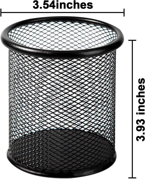 QYH Mesh Pen Cup, 6 Packs Black Metal Pencil Holder for Desk, 3.54x3.93 Inch Organizer
