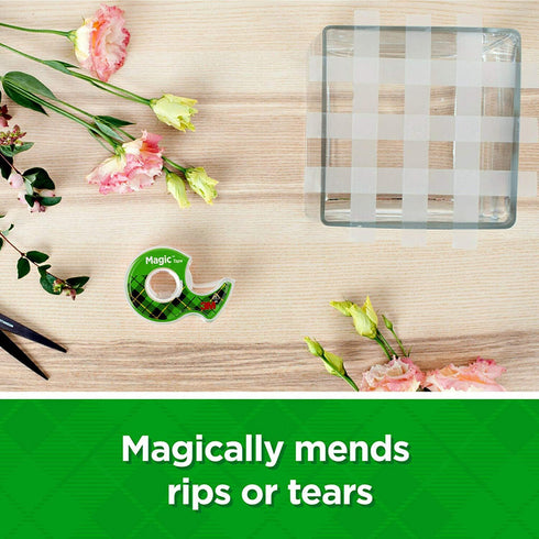 Magic Tape 3 Packs Clear Tape, Invisible Tape 1/2 x 450 Inches, with Dispensers and 8 Inch All Purpose Scissors