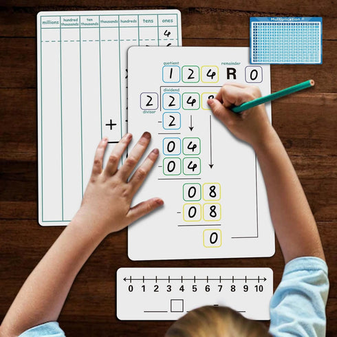Set of Dry Erase Addition, Subtraction, Multiplication, and Division Practice White Board for Kids