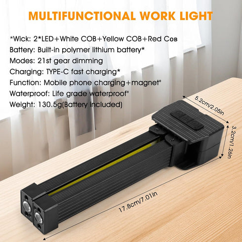 OKNIAO 7th Dimming 180 (1 Gym Lamp,Magnetic Gym Lamp for Posing, Portable Magnet LED Flashlight with Hanging Hook, Gear