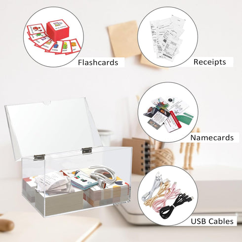 5 8 inch BTSKY Clear Acrylic x Index Card Box with Sign Lid - Index Card Holder Notecard Box Recipe Card Box Plastic