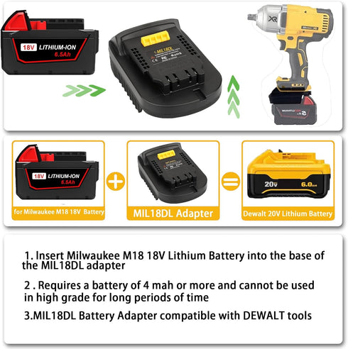 Battery Adapter Converter for Milwaukee to Dewalt Battery for Milwaukee M18 18V Lithium Battery Convert to Dewalt 20V Lithium Battery Convert for Dewalt 20V Cordless Power Tool Use