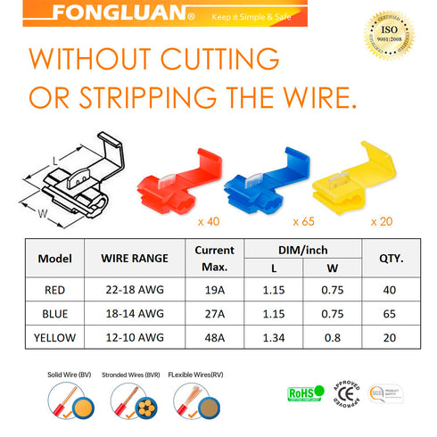 125pcs Solderless Quick Splice Wire Connectors,22-10 Gauge Scotch Lock Snap Electrical Wire Crimp Terminals Connector Assortment Set