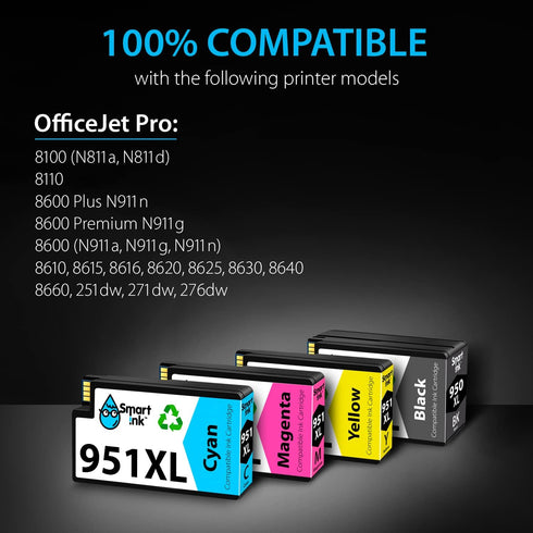 Smart Ink Compatible Ink Cartridge Replacement - 4 Pack Combo for HP 950XL 951XL, Officejet Pro Printers