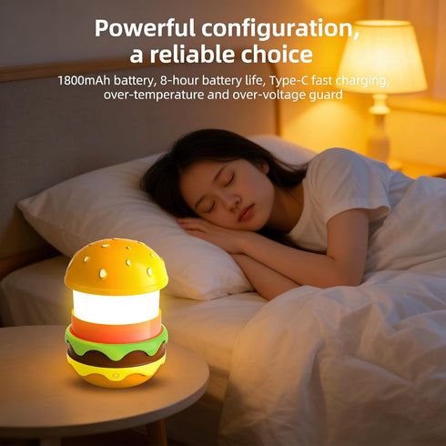 Dimmable 8 1800mAh Bewinner Hamburger Night Light with Bluetooth Speaker & White Noise Machine, Soothing Sounds