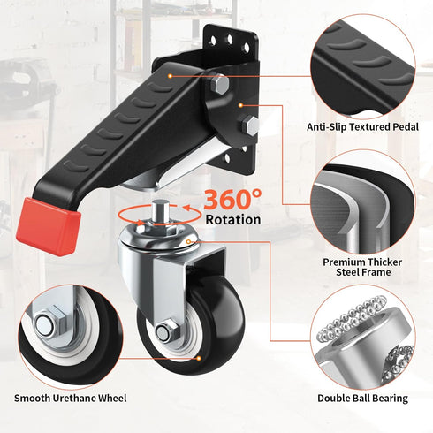 SPACEKEEPER 660 Lbs Workbench Casters Kit - Heavy Duty Retractable Caster Wheels for Machinery & Tables, 4 Pack