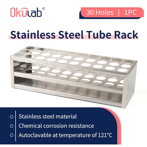 Test Tube Rack, 30 Holes Stainless Steel Test Tube Racks, with Extended Edges Providing Handles, Suitable for Tubes of Dia.=21mm, Round Holes Test Tube Holder, for Classroom, Lab,TTRS30B1