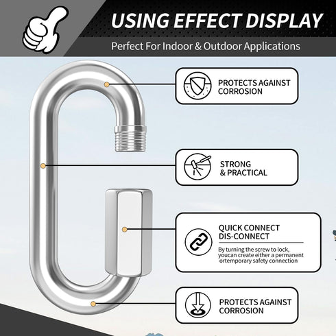 15 Pack Heavy-Duty Chain Hooks Quick Links - 304 Stainless Steel 1/8" Locking Carabiner for Towing