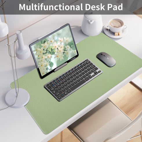 Decor(31.515.7 Inches) Light Green Desk Mat with Stitched Edges, Large Mouse Pad, Non-Slip Desk Protector Mat, Leather