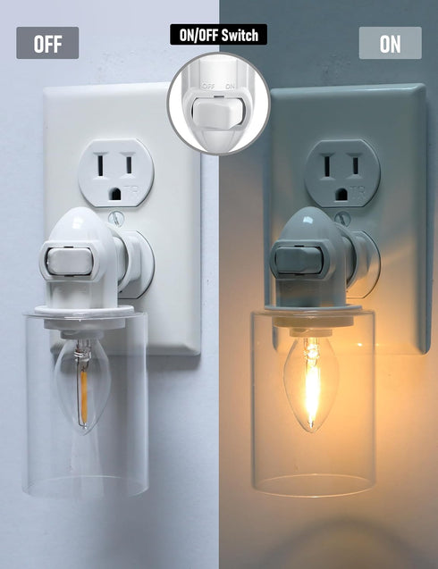 2-Pack 0.5W Modern Plug in Night Light with On Off Switch, LED Night Lights Plug into Wall Socket, Warm Baby Nursery