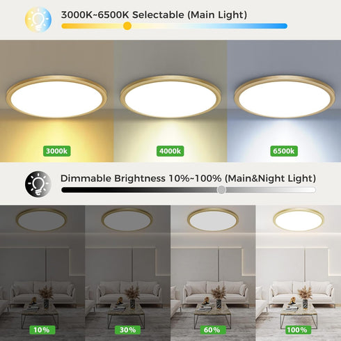 12 Inch 1800K, 3000K/4000K/6500K Dimmable zemty LED Ceiling Light with Night Light Fixture with Remote Control, Low