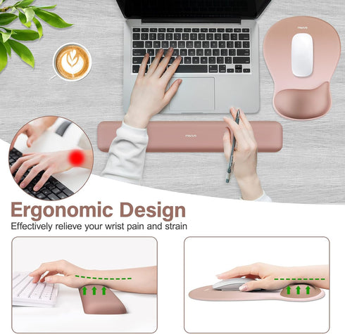 Set, MOSISO Wrist Rest Support for Mouse Pad&Keyboard Ergonomic Mousepad with Concave Curved Memory Foam, Non-Slip Base