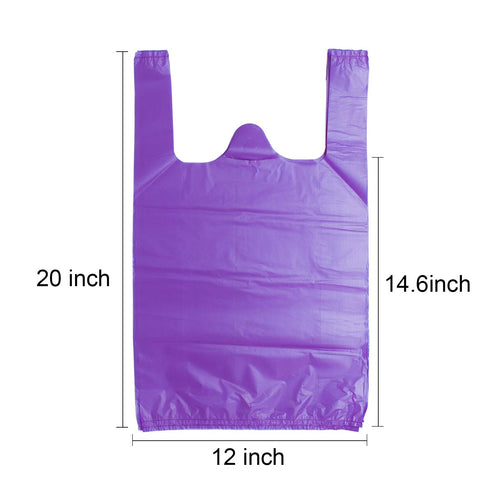 LazyMe T Shirt Bags, Plastic Grocery Bags with Handles for Shopping, 12x20 Inch (Purple, 50pcs)