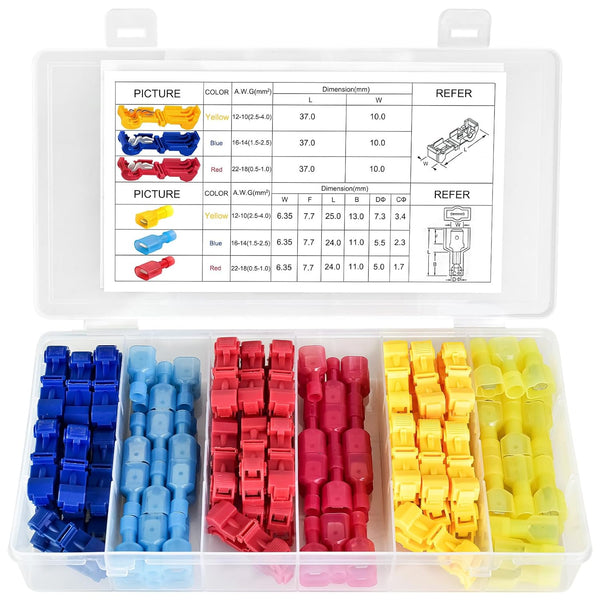 MuHize T-Tap Connectors Kit - 150 Pcs, 22-18 AWG Quick Splice Terminals with Male Spade Disconnects, Water-Resistant