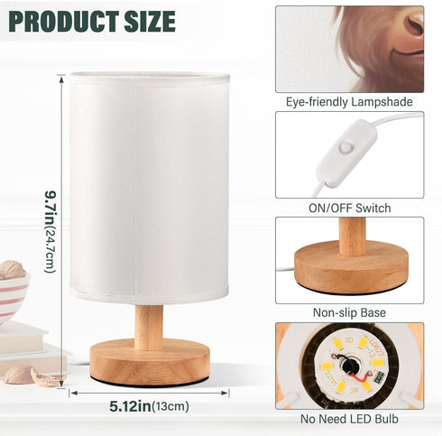 Oarencol Bedside Table Lamp Cute Highland Cow Animal Nightstand Lamp with Wood Desk Lamps for Bedroom Living Room