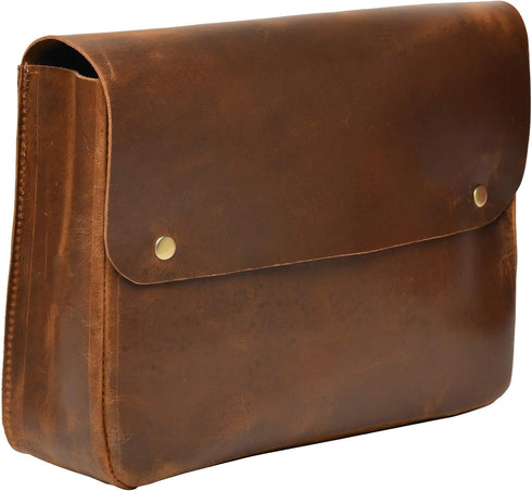 Jajmo Legacy Premium Top Grain Leather Laptop Sleeve - Fits 15” Laptops - Vintage Style Messenger Bag
