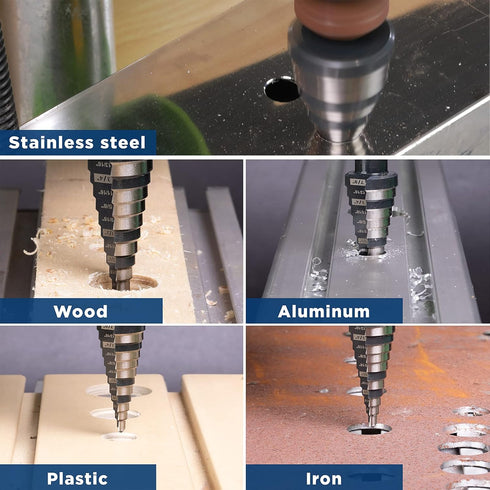 1/4 to 1-3/8 Inches HSS Step Drill Bit for Metal, Plastic, Wood, Aluminum, Heavy Duty Unibit