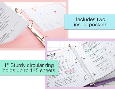 BAZIC 3 Ring Binder, 1" Economy View Binders Organizer, Pastel Color, Holds 175 Sheets, 4-Count