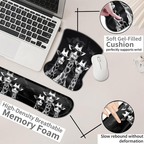 Rectangular Mouse Pad Wrist Protector with Cool Giraffes, Ergonomically Non-Slip Rubber Comfortable Computer Keyboard
