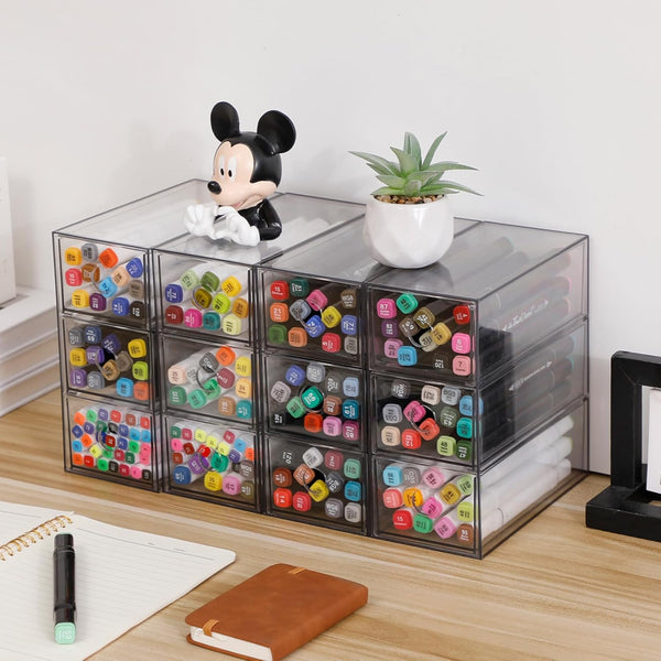 Plastic Storage Drawers, Home Office Supplies Organizer for Bathroom, Kitchen, Clear Desk Accessories Box for Art Crafts