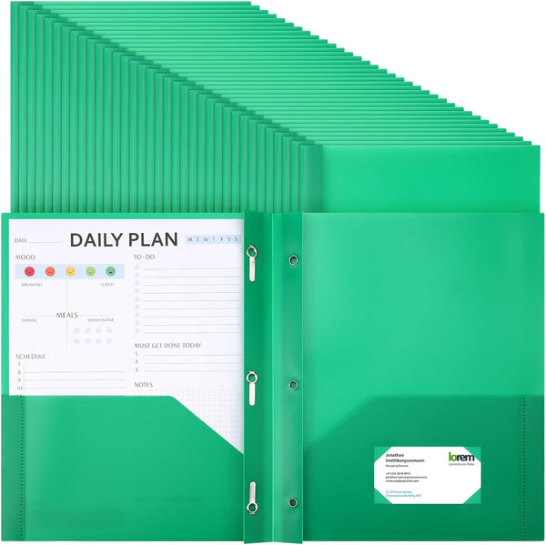 Cholemy 36 Pcs Plastic Pocket Folders, Letter Size, 2 Heavy Duty Pockets, Bulk File Folders with Fasteners