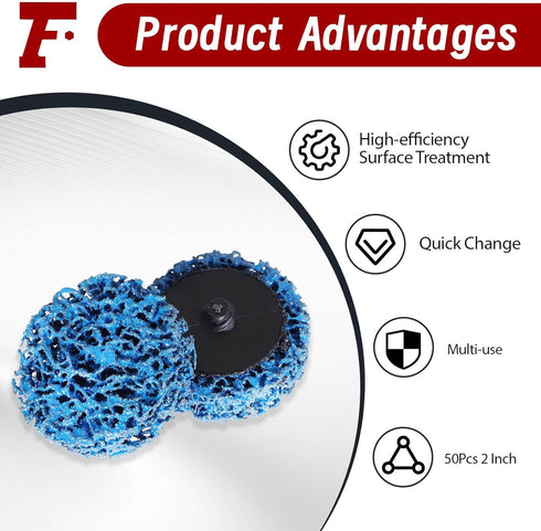25-Pack 2" Quick Change Clean and Strip Discs Extra Coarse Blue Non-Woven Abrasive Pads Fits Angle Grinders for Paint
