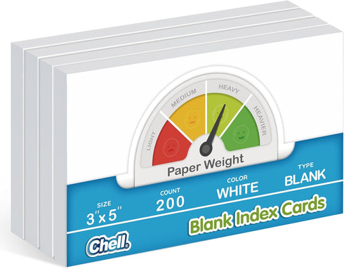 chell 200 Count Blank Index Cards 3x5 Inch Heavyweight, No Bleed-Through, Double Side