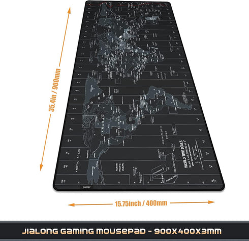 JIALONG Large Gaming Mouse Pad - Extended Desk Mat with Personalized Design, 35.4 x 15.7 inches, Black World Map