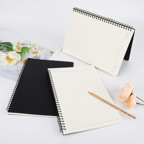 EUSOAR Spiral Lined Notebook - B5, 3 Packs, 120 Pages, Black Hardcover Ruled Travel Writing Journal