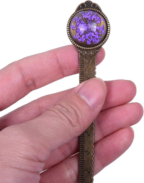 Wisdompro 2 Pcs Metal Bookmark, Retro Vintage Bronze Book Mark Ruler with Dried Flower, Gift Box for Book Lovers