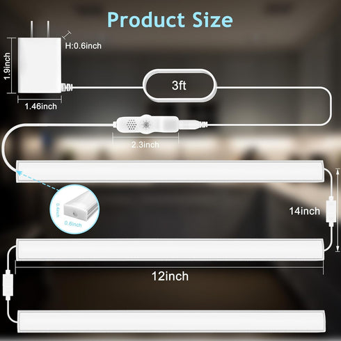 3 12 Inch Counter Dimmable Counter, maylit Under Cabinet Lights Plug in, Pcs Multi-Color Under Cabinet Lighting, Bright
