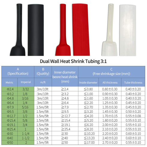 Purple-fox 3:1 4FT Waterproof Heat Shrink Tubing, Marine Grade Wire Cable Adhesive Lined Tube for Insulation
