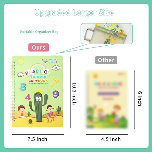 PracticeJQDEN 3-8 3D 5-Book Set Large Reusable Grooved Handwriting Practice Workbooks for Kids Ages Magic Disappearing