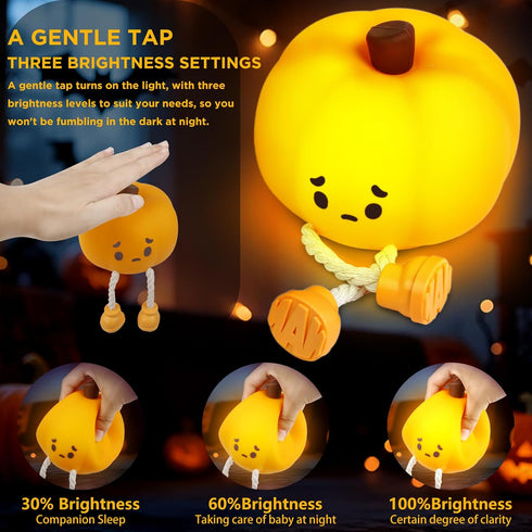 Dimmable Pumpkin Night Light, Rechargeable Baby Light, Halloween Night Light with Timer, Soft Squeezable Touch Lamp