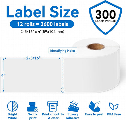 Label KINGDOM 30256 Paper Roll Replacement for Dymo Standard Large Shipping Labels 2-5/16'' x 4''