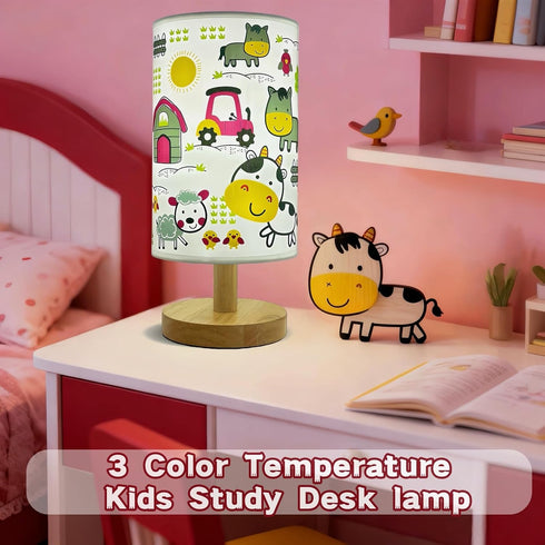 GERMAXXIS 3 Kids Night Light with Color Temperatures - Animals Desk Lamp for Nursery & Toddler Rooms, Boho Wood Base