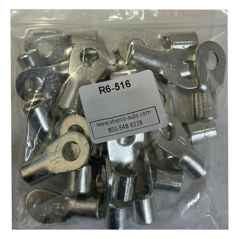 (100) Non-Insulated 6 AWG Gauge Ring Connector, 5/16" Stud Electrical Wire Terminal, USA