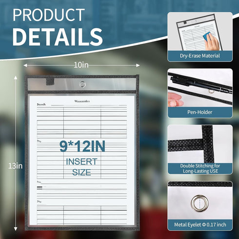 5 Pack Job Ticket Holders 9x12 - Document holder - Sheet Protectors - Plastic Sleeves for Paper - Dry Erase Pockets - Clear Pocket Sleeves Ticket Holder