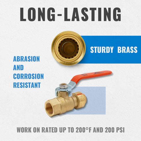 SUNGATOR 1/2 Inch PTC x 1/2 Inch FNPT Pushfit Female Ball Valve, No Lead Brass Plumbing Fittings, Pack of 2 with Clip