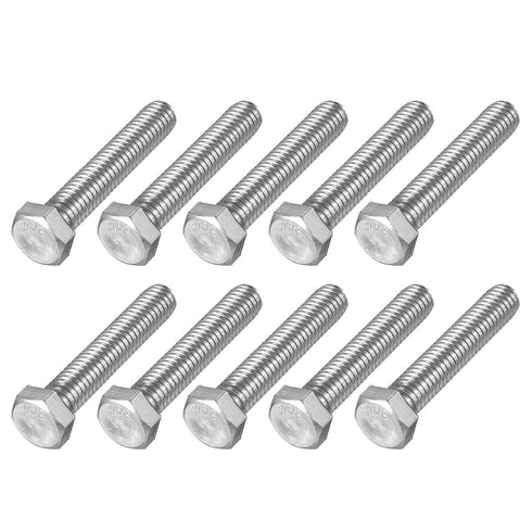 Hex Bolts 10Pcs (3/8-16x2") UNC Fully Threaded Silver Machine Screws, 304 Stainless Steel for Furniture Repair
