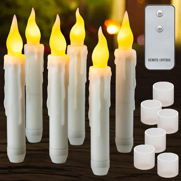 6 Pack Remote LED Taper Candles Battery Operated, Halloween Floating Candle Lights
