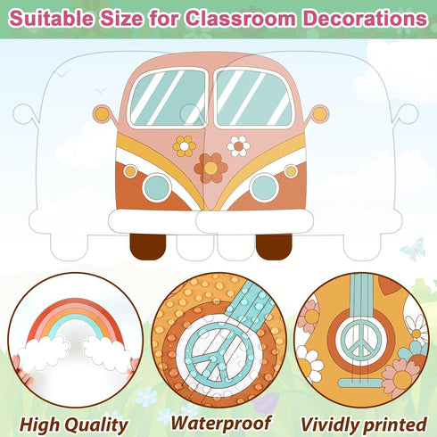 gisgfim Retro Boho Tree Bulletin Board Set, Groovy Classroom Decorations with Daisy Cutouts for Teachers