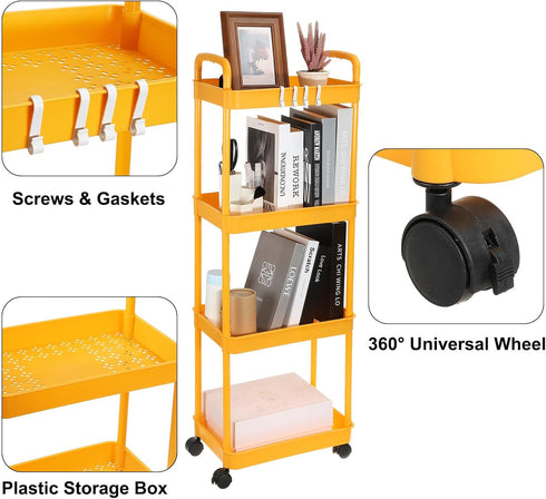 4-Tier PATIKIL Rolling Utility Cart with Handle, Storage Shelves Organizer Cart Movable Storage Organizer with Wheels