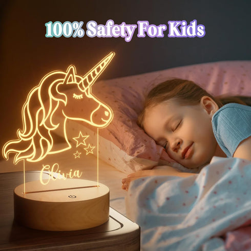 Personalized Baby Gift Name Night Light for Kids Girls Boys Nursery Decor with Unicorn Acrylic Light - Includes Remote