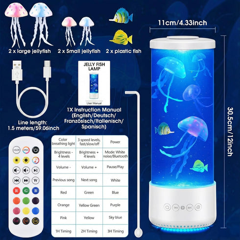 Speaker,12 Jellyfish Lamp with Bluetooth White Noise Changing Night Light,Sensory Aquarium LED Table Lamp for Autistic