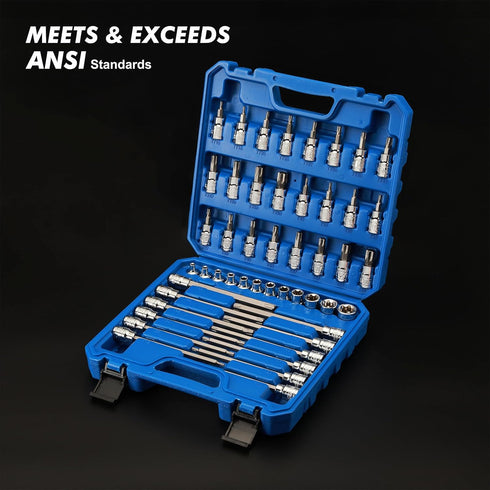 48-Piece 3/8" Set, 6-Inch S2 CASOMAN Drive Master Torx Bit Socket and External Torx Socket Extra Long, CR-V & Steel