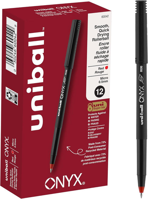 uni-ball ONYX Rollerball Pen, Micro Point (0.5mm), Red, 12 Count